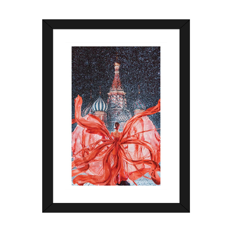 «Red-Red-Red Red Square» - reproduction imprimée, H 24 po x l 16 po x P 1 po, Papier beaux-arts encadré noir