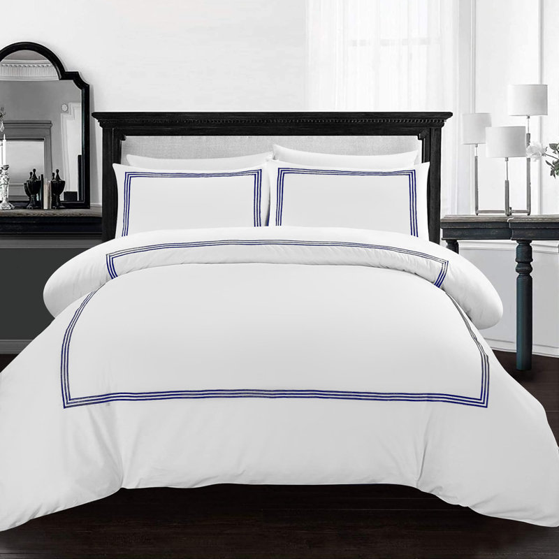 Machine Woven Sheet Set, White/Navy