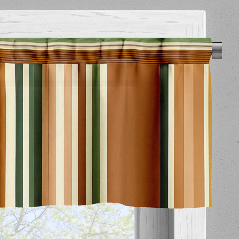Pale Caramel and Laurel Green Striped Satin Rod Pocket Valance