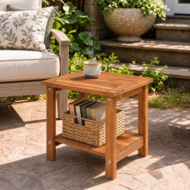 Candrice Rectangular Outdoor Side Table, Honey Oak