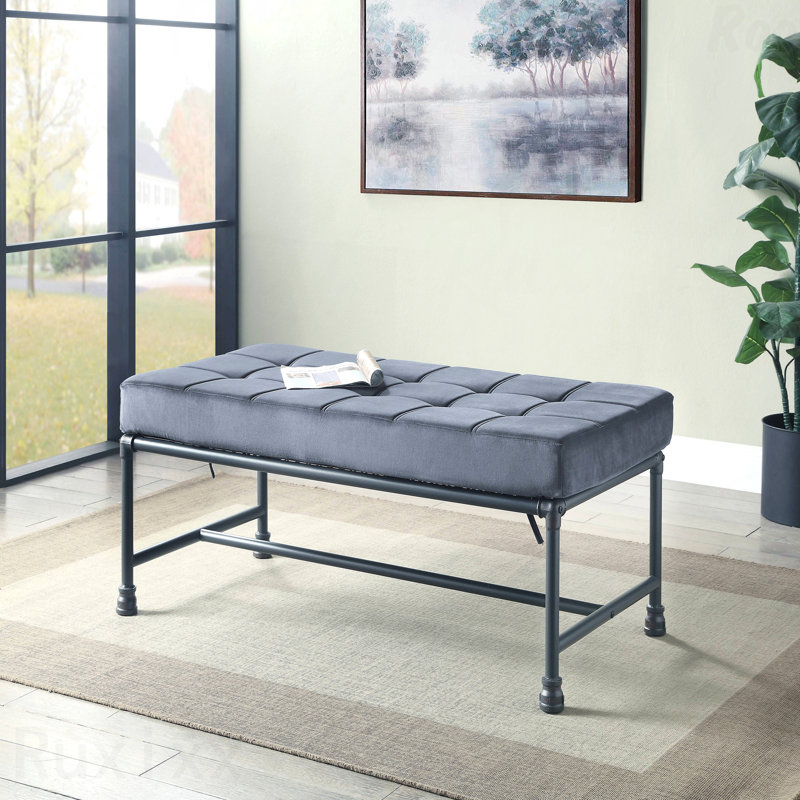 Banc - Siège rembourré en tissu de velours, structure gris sablé, H 18 po x l 48 po x P 24 po