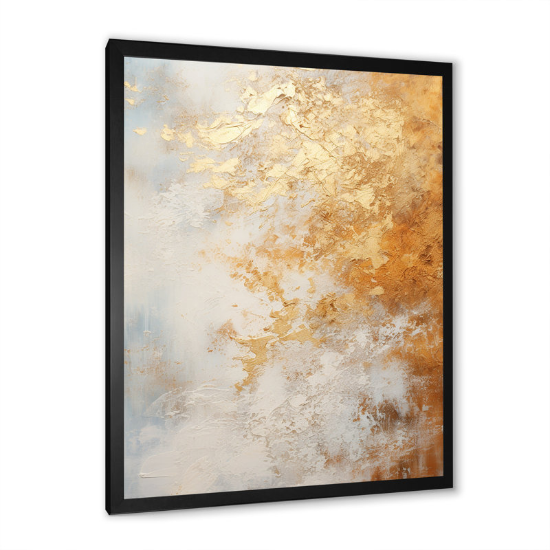 Fleur de neige beige et or, H 20 po x l 12 po x P 1 po, Cadre simple noir
