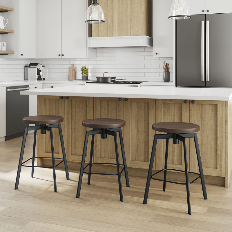 Katerinka Swivel Solid Wood Backless Counter & Bar Stool, Counter Stool (25.50" Seat Height), Brown