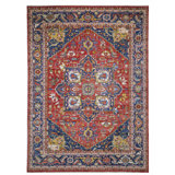 High-Quality Hand-Knotted Red And Navy Area Rug