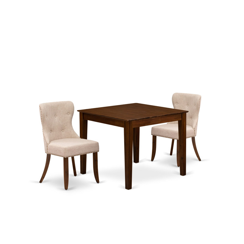 L'ensemble de salle à manger 3 pièces comprend une table de salle à manger carrée et 2 chaises de cuisine Parson, noyer antique