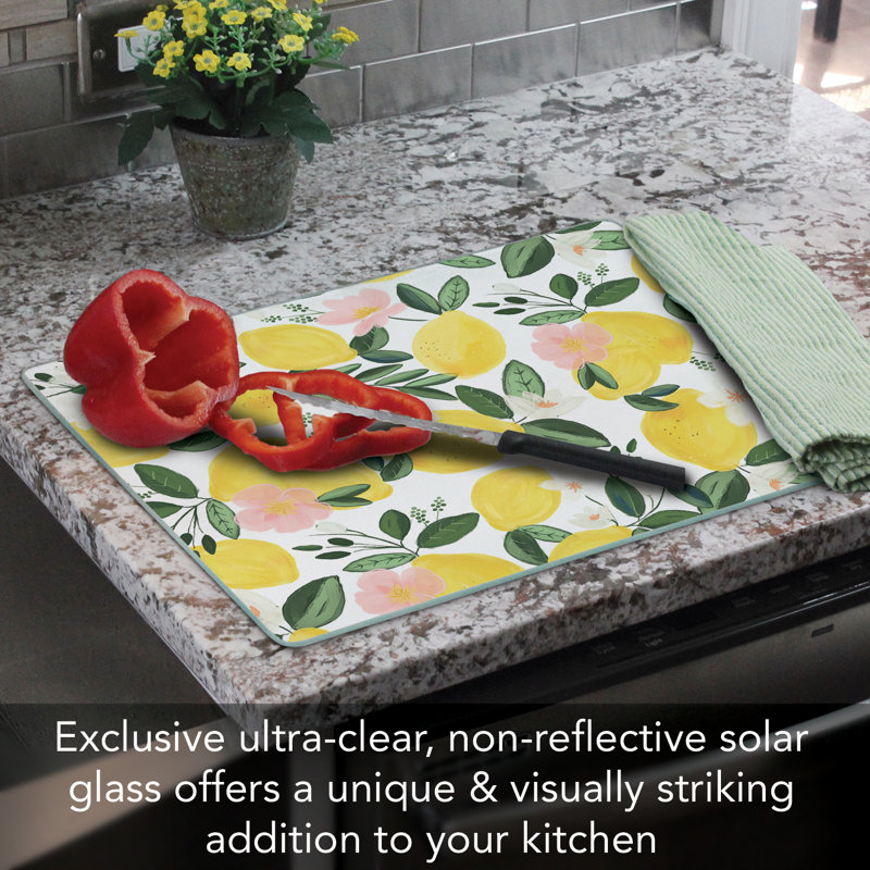 Lemon Vine Rectangular Tempered Glass Cutting Board 15" x 12"
