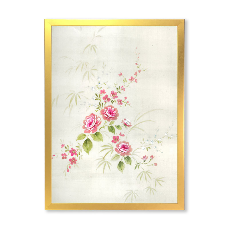 Dessin rétro de fleurs II - reproduction d'art sur toile, H 40 po x l 30 po x 1,5 po, Doré