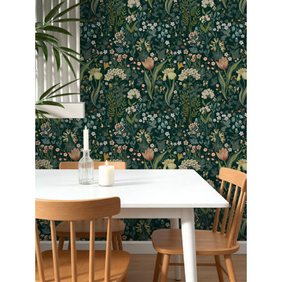 Papier peint adhésif rétro à motif floral vert rétro - Papier de contact amovible auto-adhésif pour murs, meubles et tiroirs - Rouleau de vinyle imperméable avec grille d'installation facile