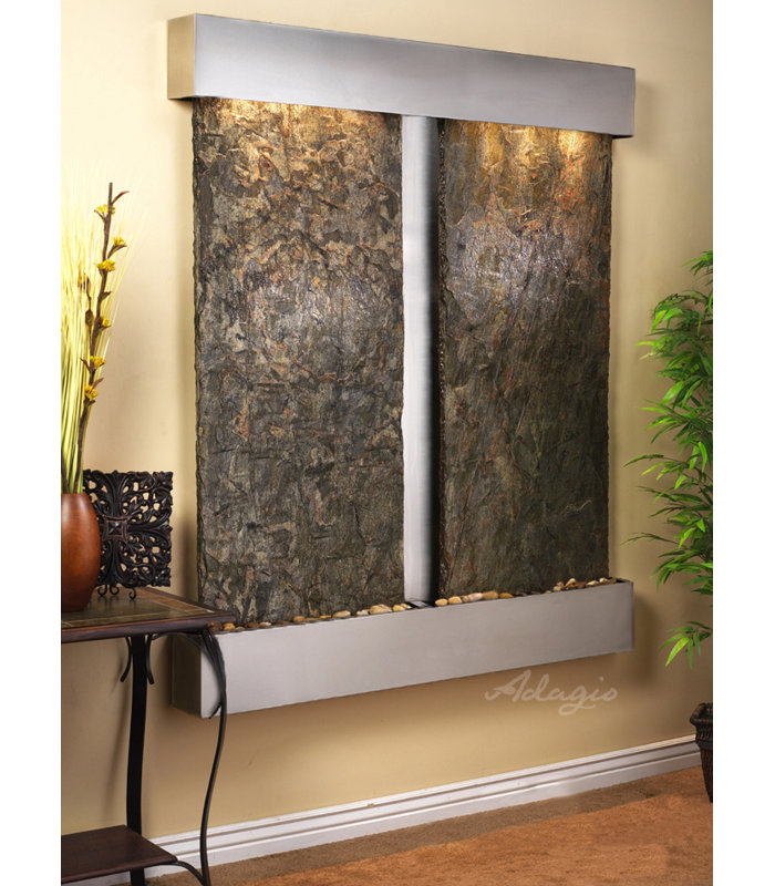 Cottonwood Falls Fountain with Light, Stainless Steel, Square, Rajah (multi-color)