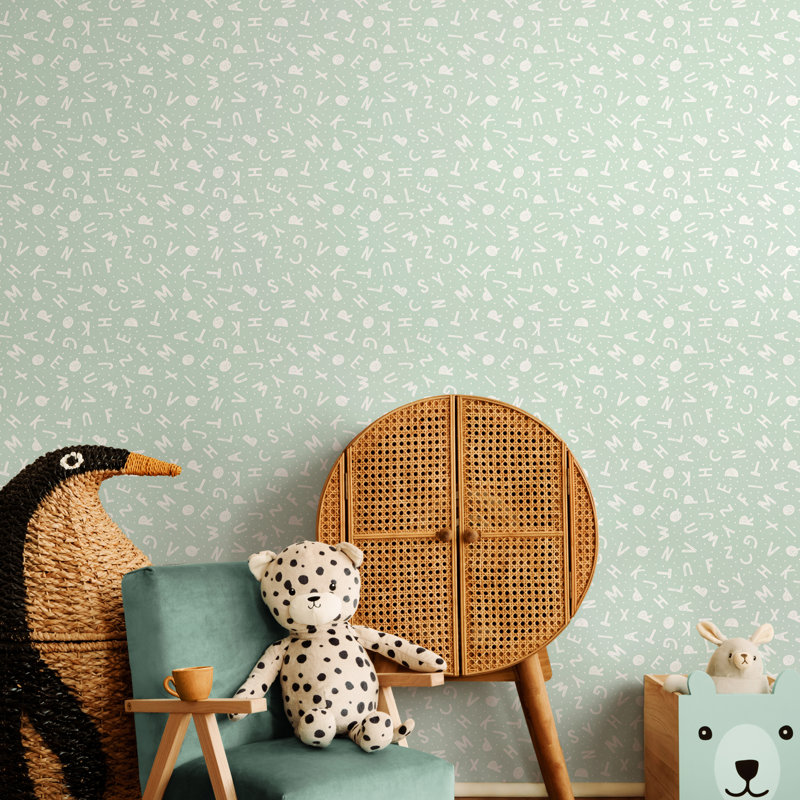 Hoopla Walls Alphabet Jumble Seafoam 10m Wallpaper