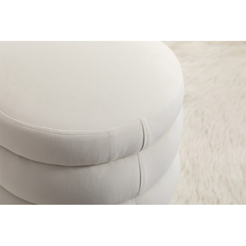 Soft Velvet  Round Ottoman Footrest Stool, Ivory Velvet