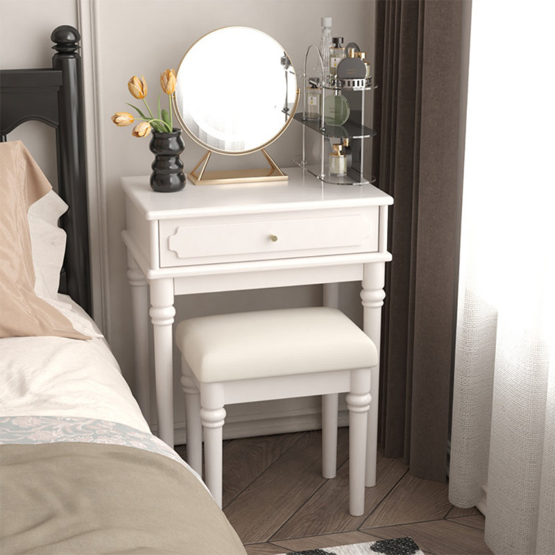 Commode rétro en bois massif, Blanc, crème