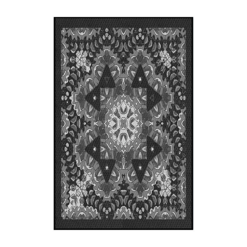 Laine tissée à la machine de style oriental et polyester noir/gris Tapis décoratif, Rectangle 5 pi x 8 pi