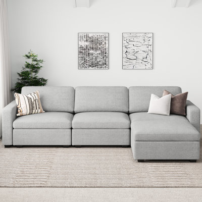 Hymes 101.5'' Wide L-Shaped 3-Seat Sofa Apartment Storage Couch With Detachable Cushion, Modular Sectional Sofa With Ottoman