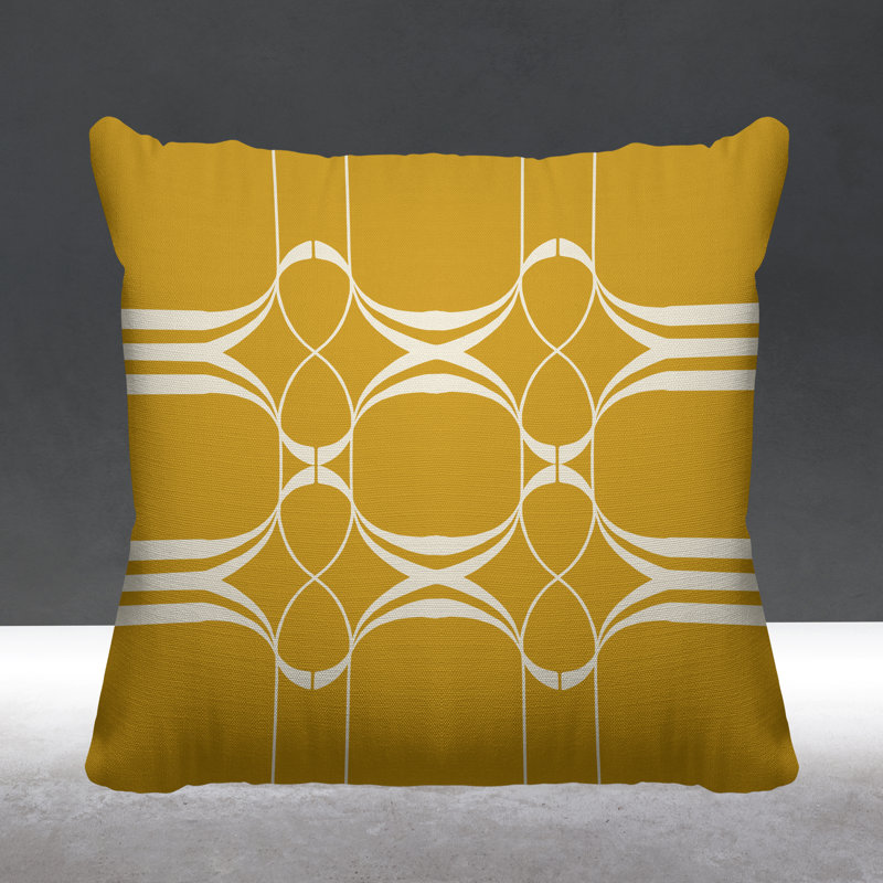 Coussin Tribal Abstract, L 19 po x H 19 po, Jaune