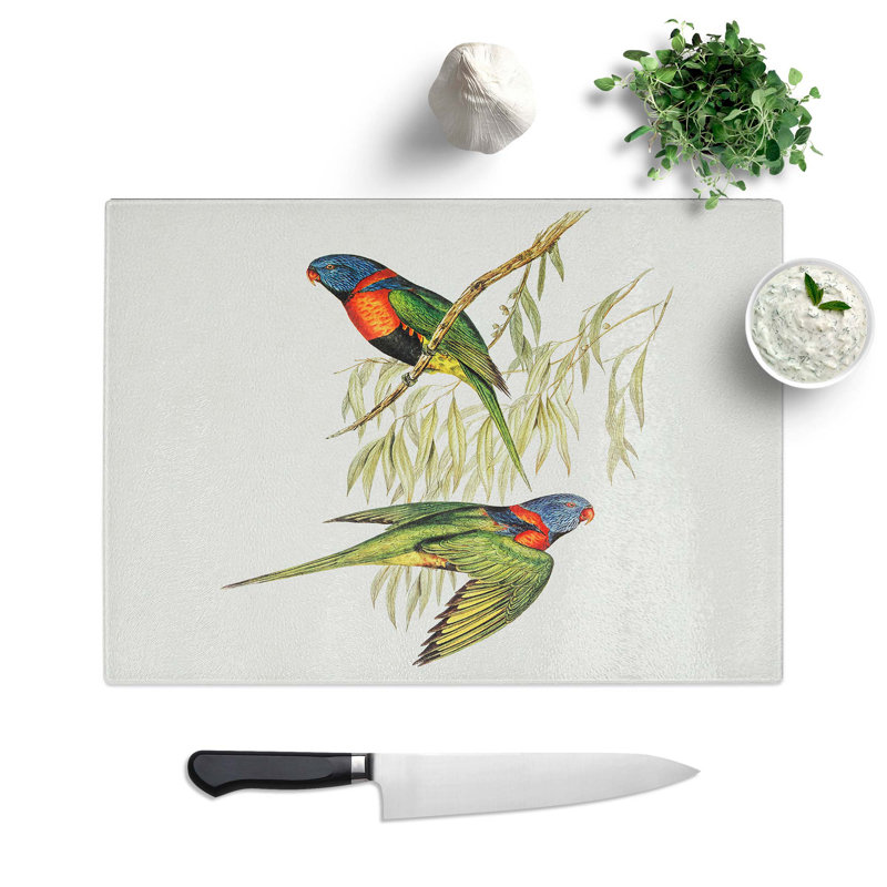 Tempered Glass Collared Lorikeets by Elizabeth Gould Chopping Board, 28.5 cm W x 20 cm L