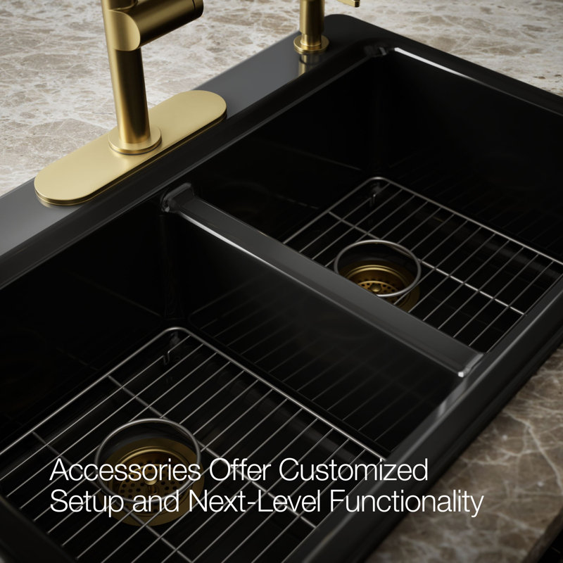 Riverby 33 In. Top-Mount Double-Bowl Kitchen Sink, Black, 4 hole, Double-equal bowls