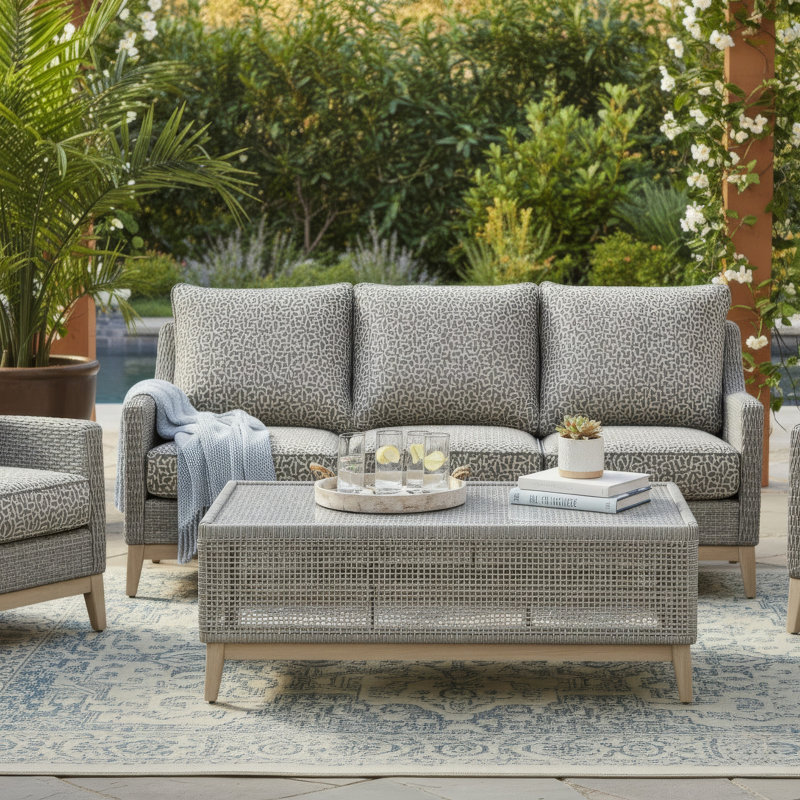 Sebastin Rectangular Glass Outdoor Coffee Table , 28 " W 49.88 " D