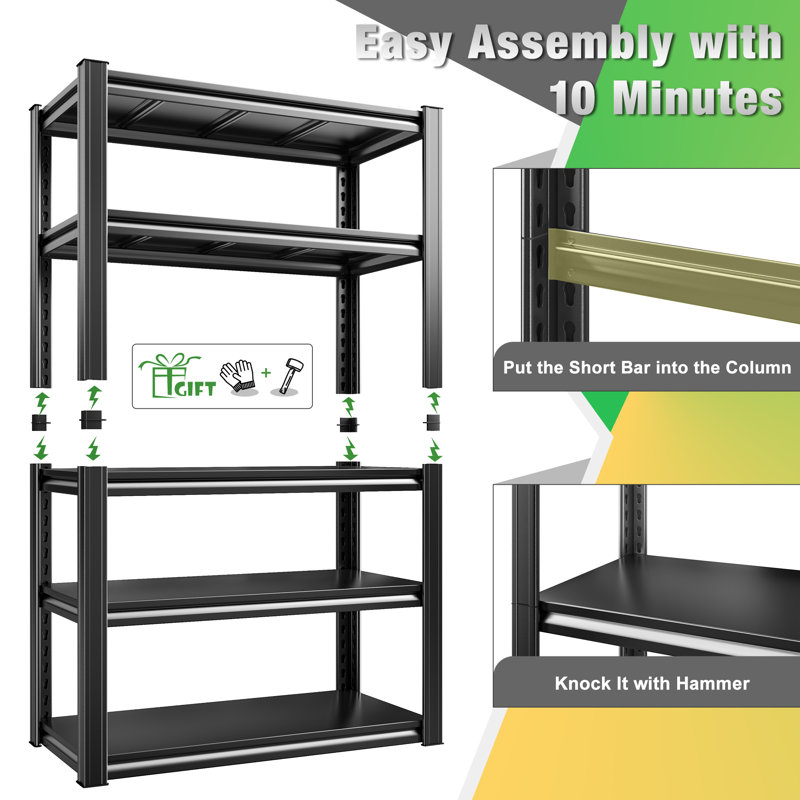 Makaylin Storage Shelves, 5-Tiers Adjustabel Garage Shelving Unit for Storage, Basement, Warehouse, Black