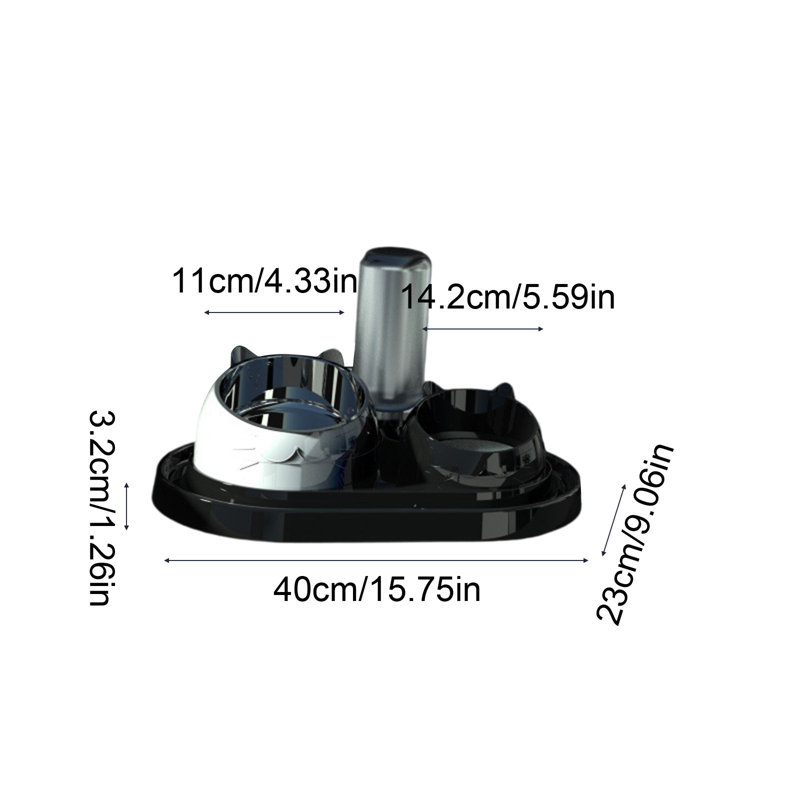 Accessoires pour boire un bol à nourriture pour chien en acier inoxydable à double cuve à double cuve, 10,23 x 6,61 x 7,09 po, noir