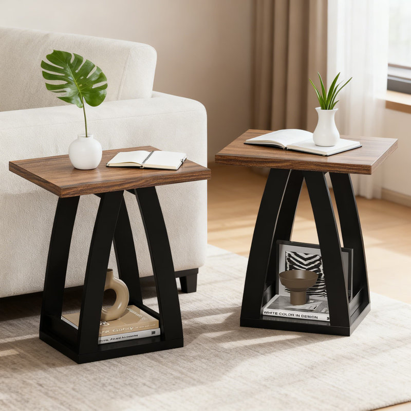 Ensemble de 2 tables de bout modernes avec tablette de rangement, table d'appoint multifonctionnelle pour le salon, la chambre à coucher et le bureau, conception élégante pour les petits espaces