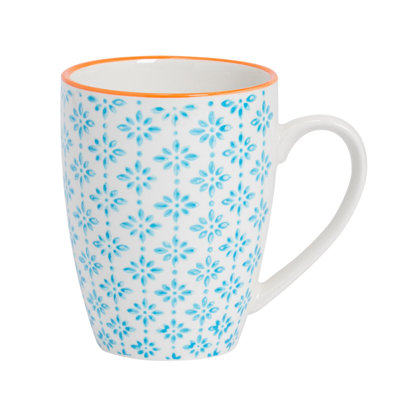 Nicola Spring Nicola Spring Hand-Printed Mug - 330ml - Blue - Pack of 6