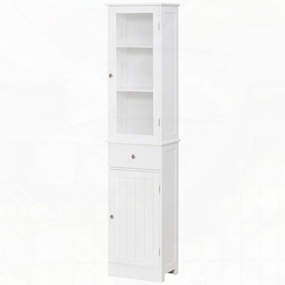 Slim Bathroom Storage Cabinet Tall Bathroom Cabinet Narrow Linen Tower with Acrylic Door Drawer and Shelves