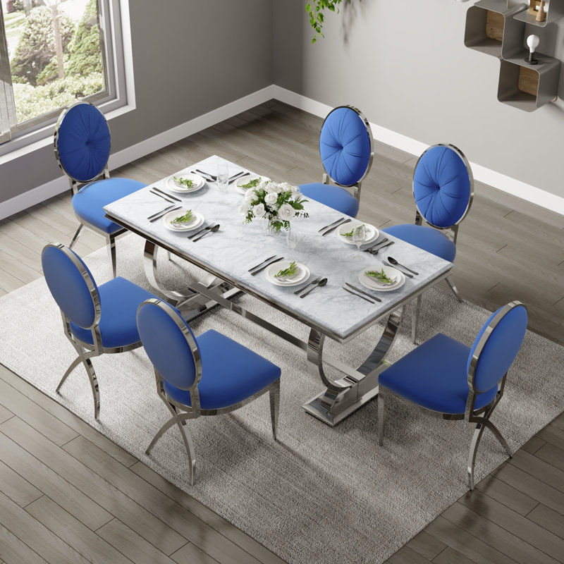 Chaise Samos, Bleu, Argent