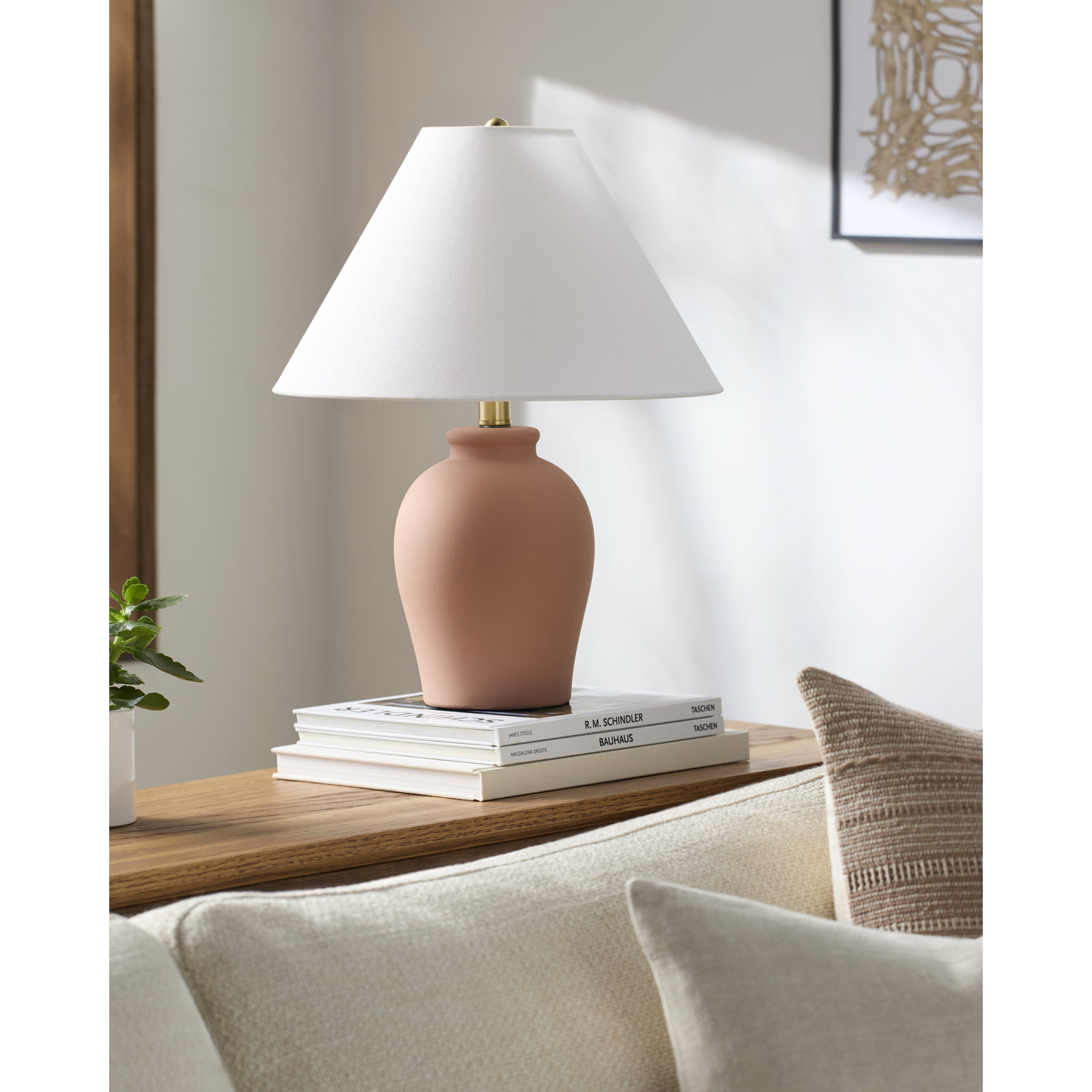 Chemise Ceramic Table Lamp, Terracotta, White, Linen
