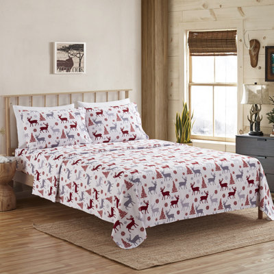 Buffalo Deer Printed Microfiber Flannel Sheet Set