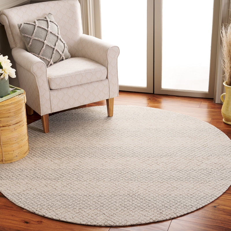 Diane Hand Tufted Wool Cotton Geometric Rug in Ivory/Beige, Round 6'