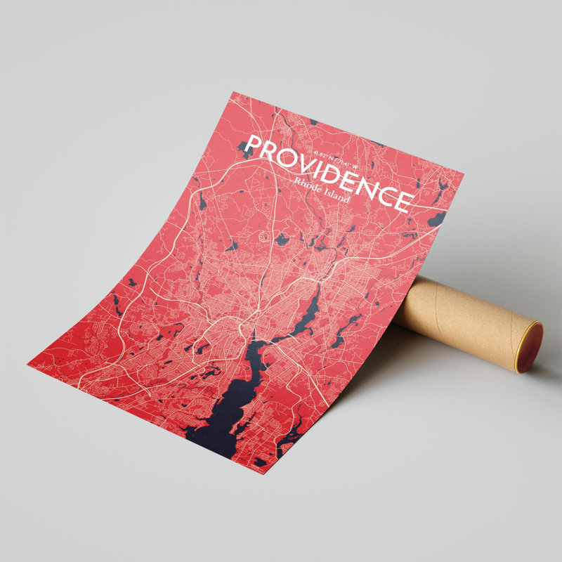 Providence, carte de la ville, impression, H 17 po x l 11 po, Rouge / Bleu marine