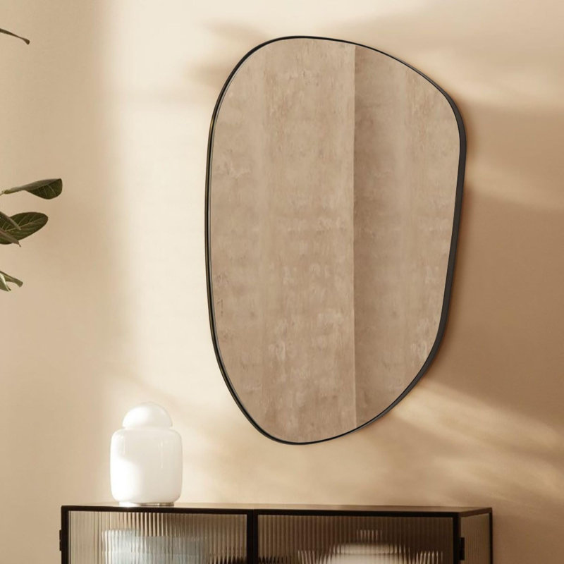 Bertlinde Asymmetrical Stainless Steel Framed Wall Mirror, 26" x 36", Matte Black