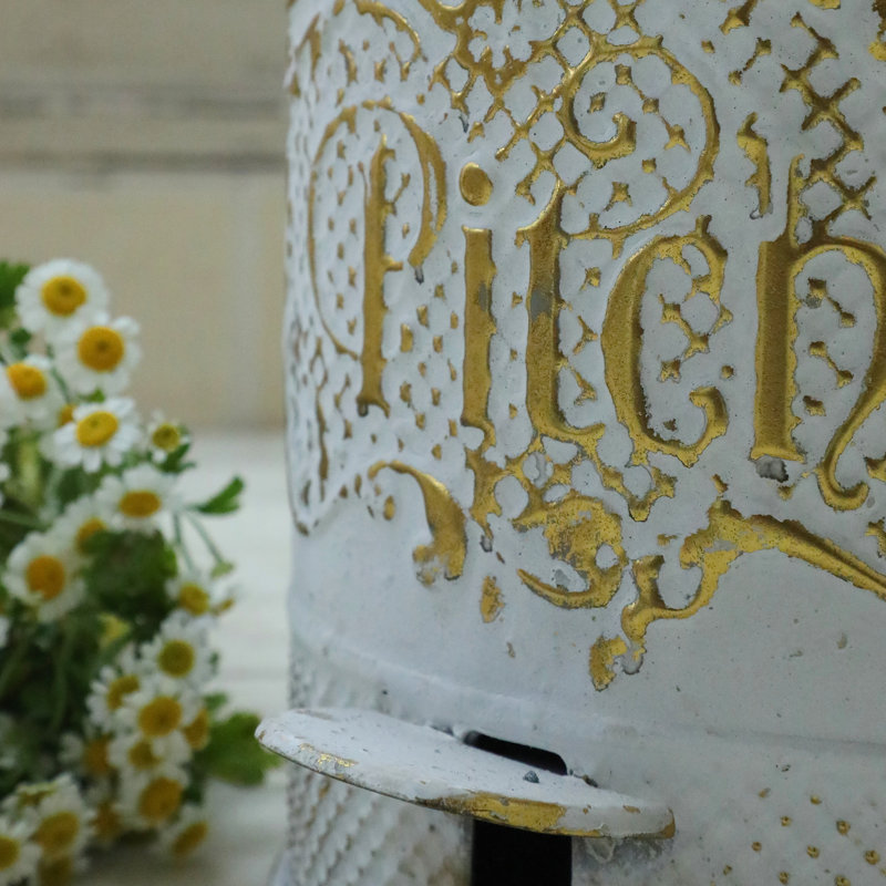 Poubelle vintage de 7,5 litres (2 gallons) à pédale avec couvercle, sac poubelle et poignée, style rustique., Blanc