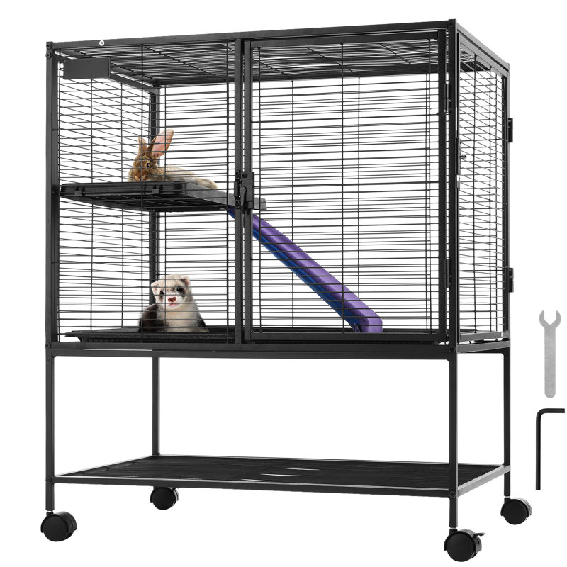 2 cage en métal pour furets et autres petites créatures, taille 36 po, rampe antidérapante, plateau en ABS, cage pour animaux rouille, grande, stable recouverte de tissu, idéale