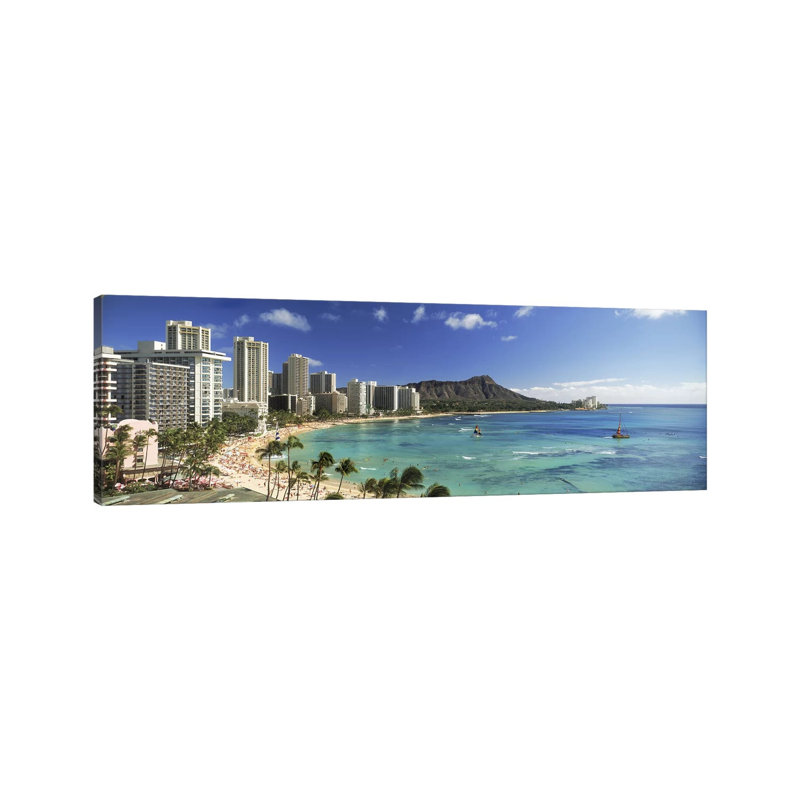 Buildings Along The Coastline Diamond Head, Waikiki Beach, Oahu, Honolulu, Hawaii, USA by Panoramic Images - Wrapped Canvas Panoramic Gallery-Wrapped Canvas Giclée