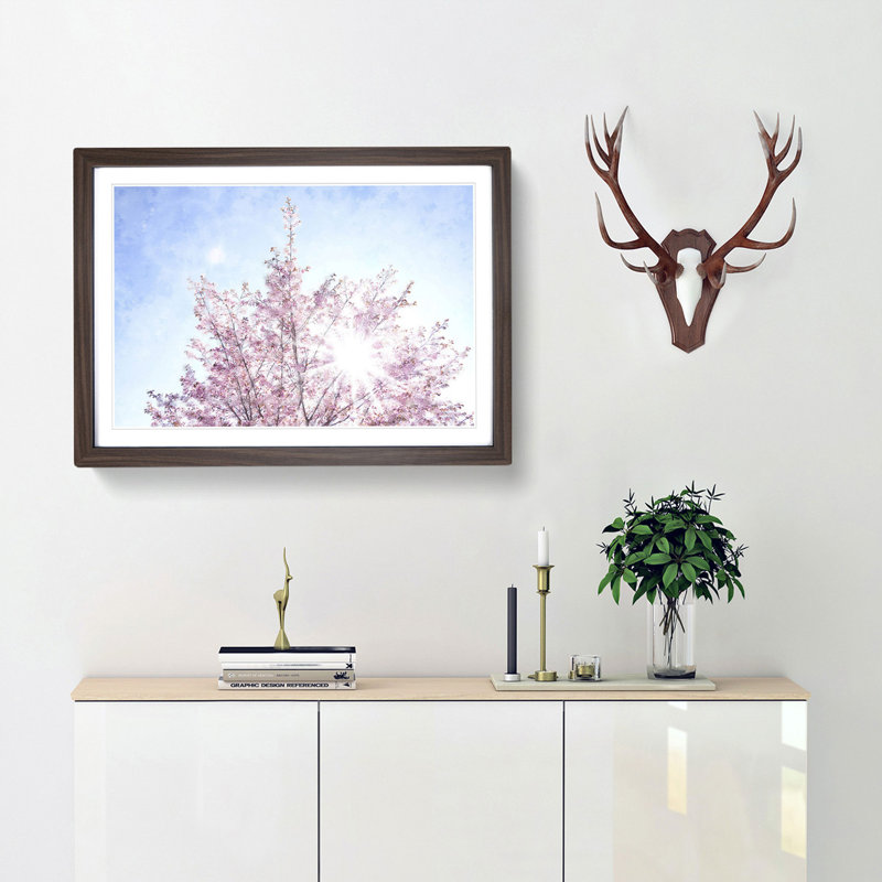 Pink Japanese Cherry Tree in Spring - Picture Frame Graphic Art Print, 33cm H x 45cm W x 2cm D, Walnut