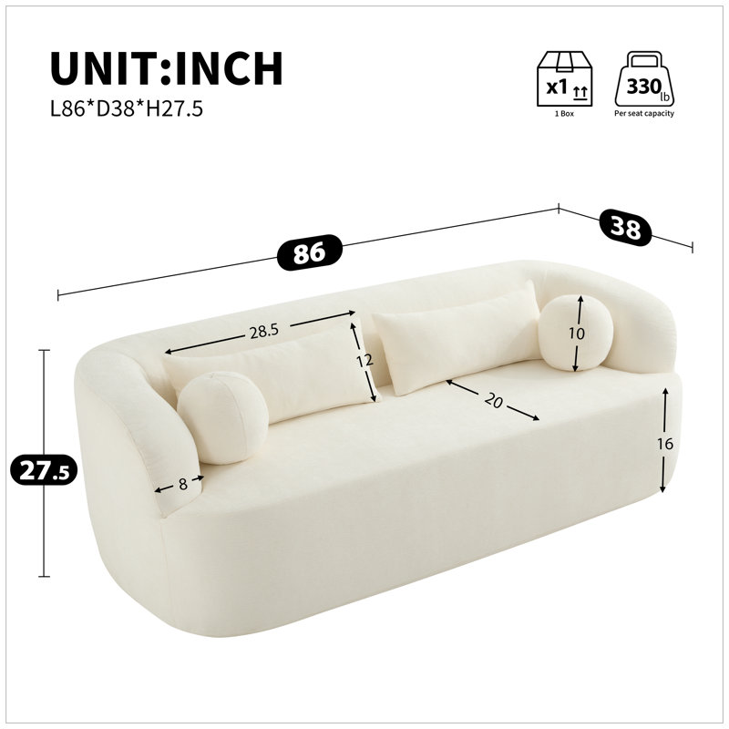 Canapé nuage en chenille de 86 pouces, canapé incurvé compacté avec coussins, Beige