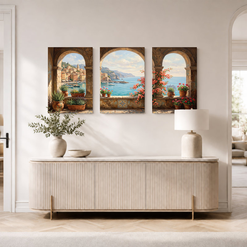 Ensemble de 3 toiles sur la Méditerranée, H 36 po x l 24 po x 3 pièces