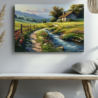 Impression sur toile, décor de jardin, paysage, chalet, paysage, campagne