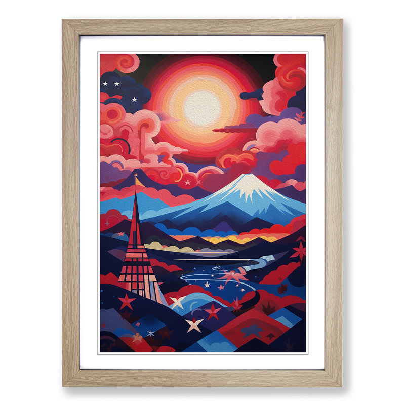 Mount Fuji Constructivism Art - Framed Print, Oak Framed, 46cm H x 34cm W x 2cm D