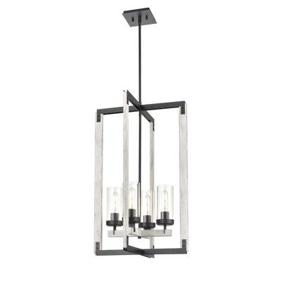 Lustre géométrique unique 4 lumières avec accents de bois Apalachin