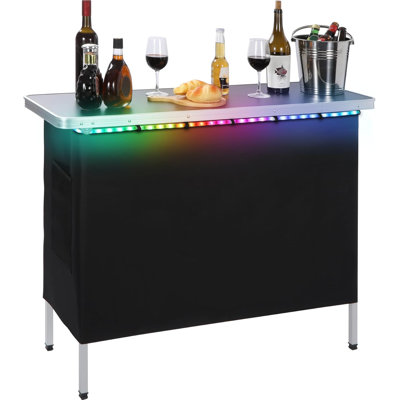 Table de bar portable pliante avec lumières DEL et tablette de rangement, noire