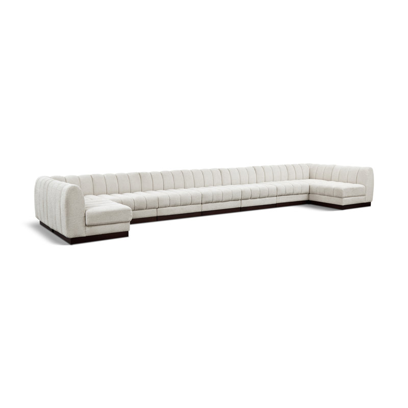 Canapé modulaire rembourré 9 pièces Quinn, Tissu chenille crème