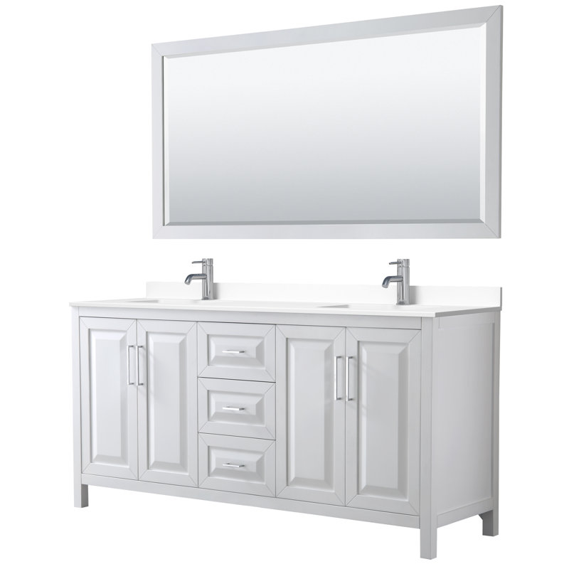 Daria 72'' W Double Vanity, Polished Chrome, White Cultured Marble, White