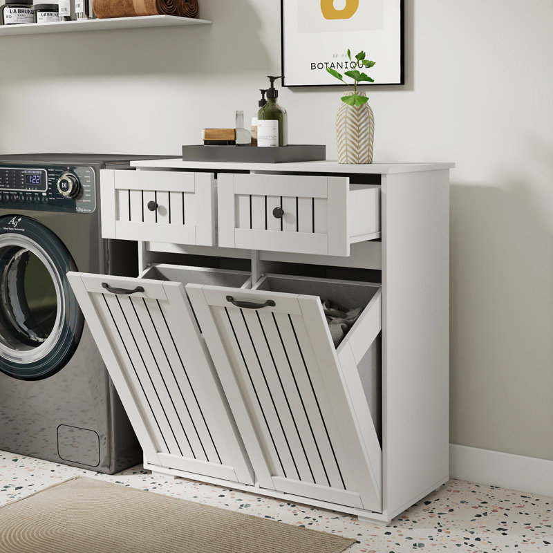 Freestanding Bathroom Cabinet with 2 Removable laundry basket and 2 Drawers
