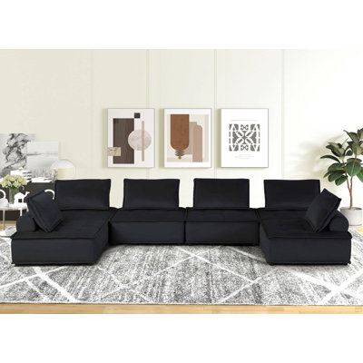 160"W Velvet 6-Seater U-Shape Modular Sectional Sofa