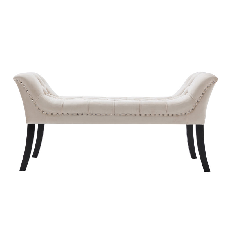 Velvet Upholstered Bench, Beige