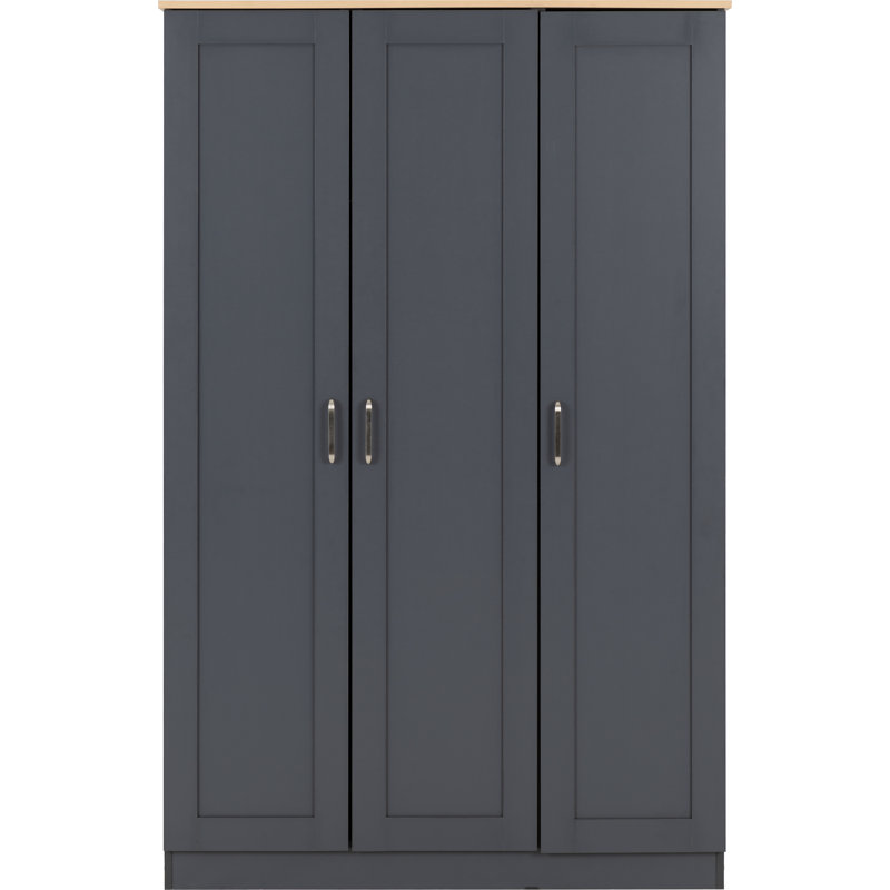 Henryville 3 Door Manufactured Wood Wardrobe, Grey