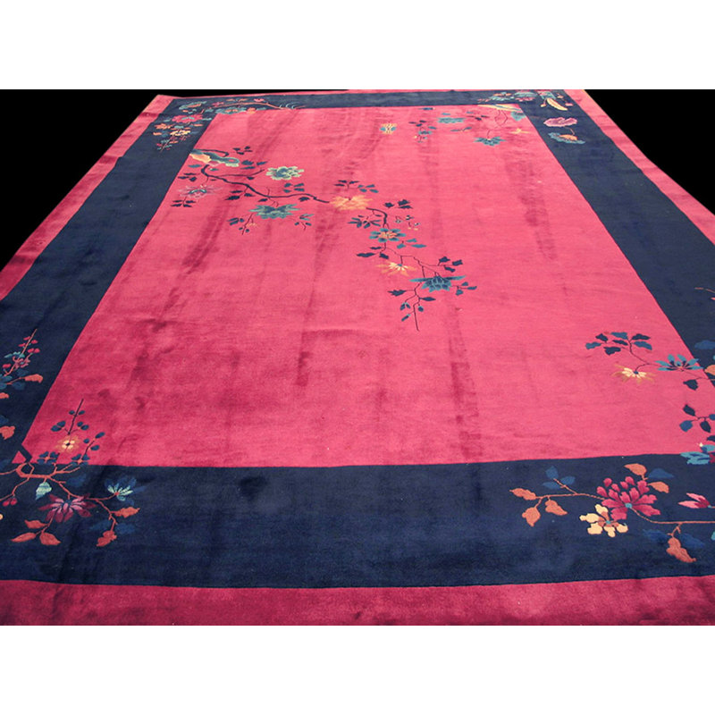 Rectangle Chinese - Art Deco Purple Knotted Wool Room Size Antique 1920s Rug